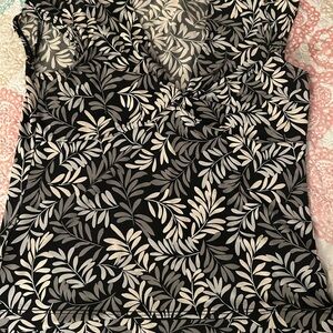 Black and White Leaf Print Women's Top